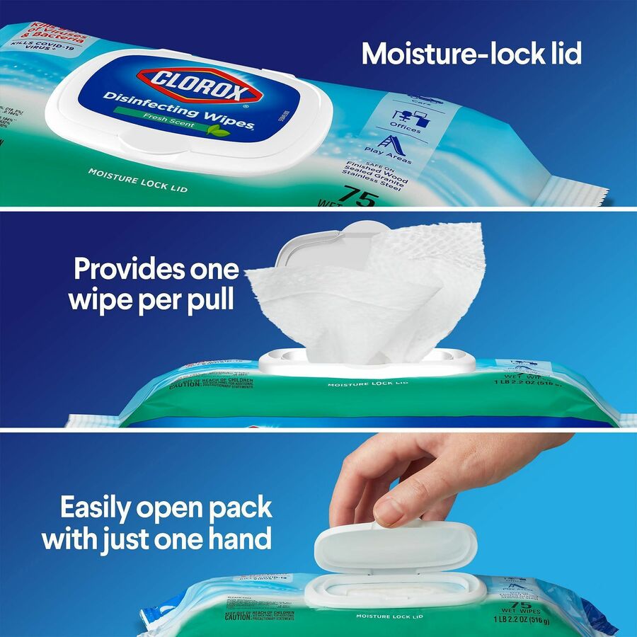 Image of Clorox® Disinfecting Wipes, Fresh Scent, 75 Wipes, 600/PL, White