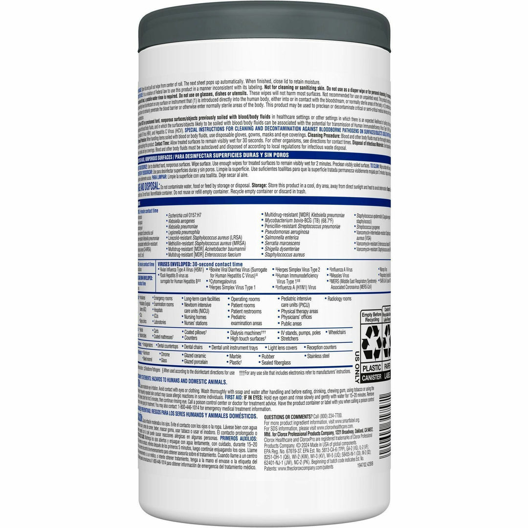 Image of Clorox® Disinfecting Wipes, 6-3/4"x8", 85/Canister, 6/CT, White