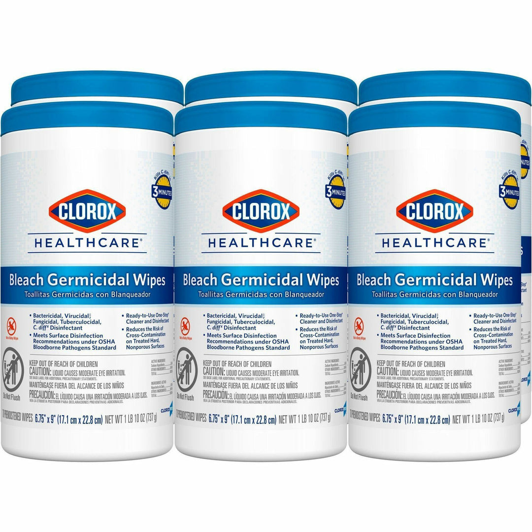 Image of Clorox® Germicidal Wipes w/Bleach, 6-3/4"x9", 70 Wipes, 450/PL, WE