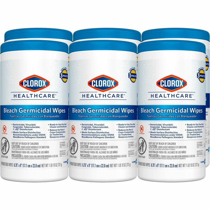 Image of Clorox® Germicidal Wipes w/Bleach, 6-3/4"x9", 70 Wipes, 450/PL, WE
