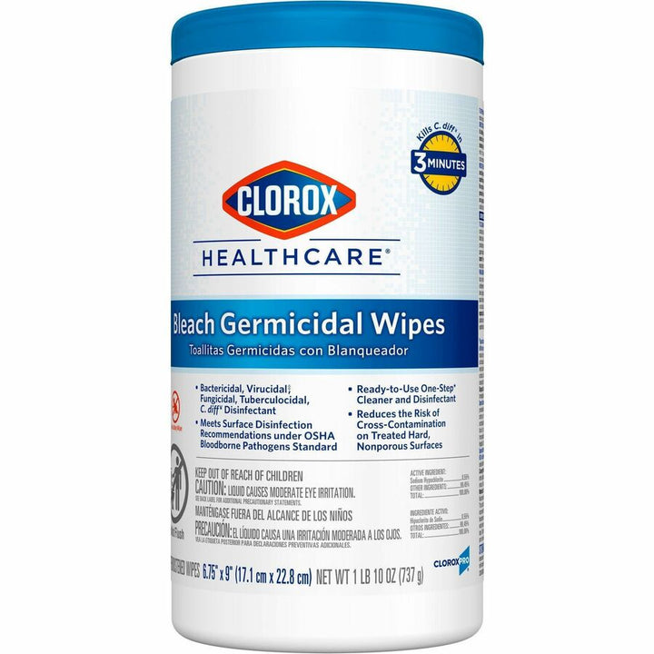 Image of Clorox® Germicidal Wipes w/Bleach, 6-3/4"x9", 70 Wipes, 450/PL, WE