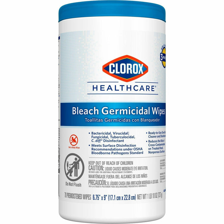 Image of Clorox® Germicidal Wipes w/Bleach, 6-3/4"x9", 70 Wipes, 450/PL, WE