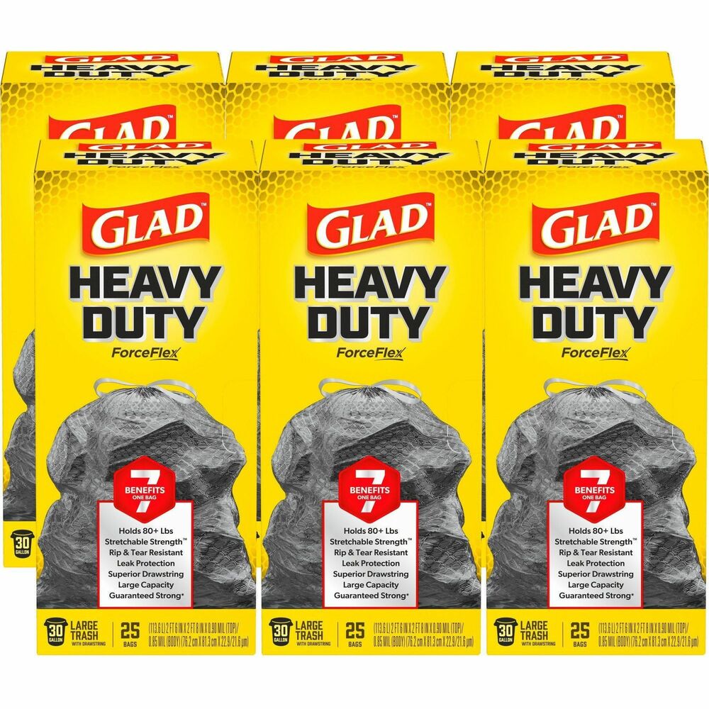 Image of Clorox® Trash Bags, Drawstring, 30 Gal, 25 Bags/Box, 6 BX/CT, BK