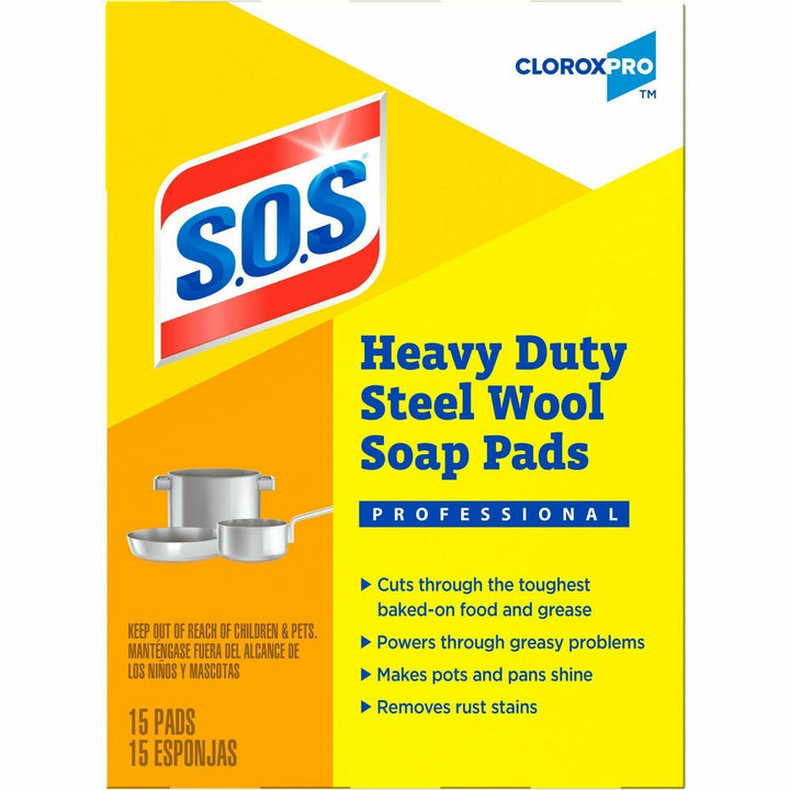 Image of Clorox® Scrub Pads w/Soap,Heavy-Duty,Steel Wool,5"x4",15/BX,240BX/BD