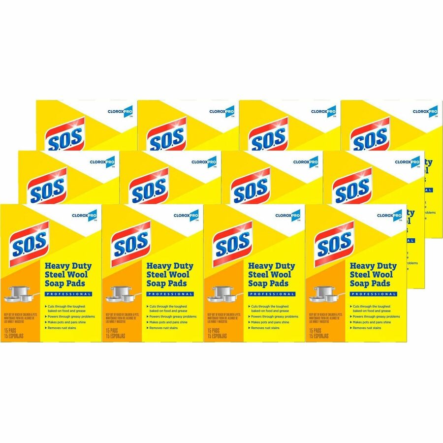 Image of Clorox® Scrub Pads w/Soap,Heavy-Duty,Steel Wool,5"x4",15/BX,240BX/BD