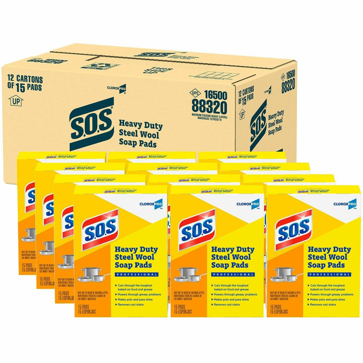 Image of Clorox® Scrub Pads w/Soap,Heavy-Duty,SteelWool,5"x4",15/BX,480 BX/PL