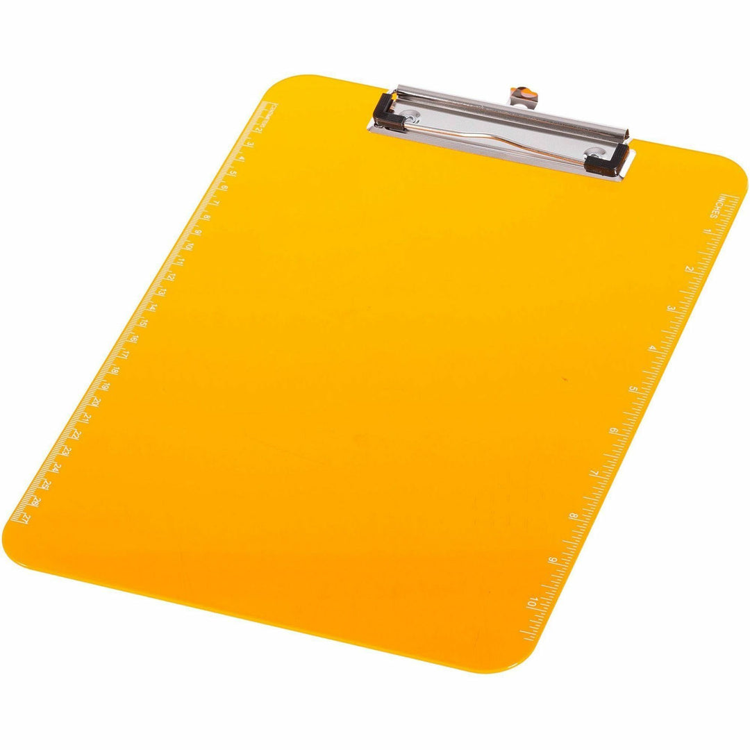 Image of Business Source Clipboard, Plastic, w/Flat Clip, 9"x12-1/2", Neon Orange