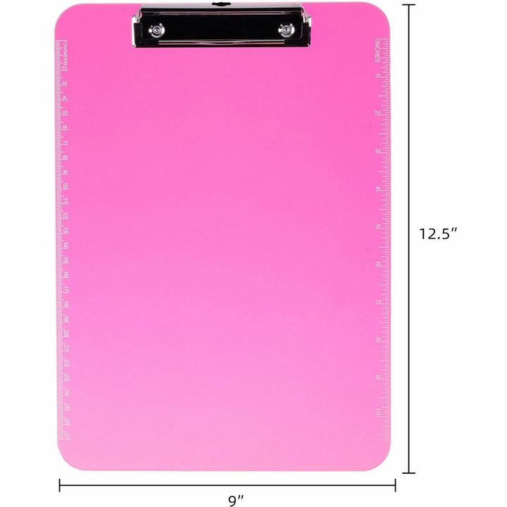 Image of Business Source Clipboard, Plastic, w/Flat Clip, 9"x12-1/2", Neon Pink