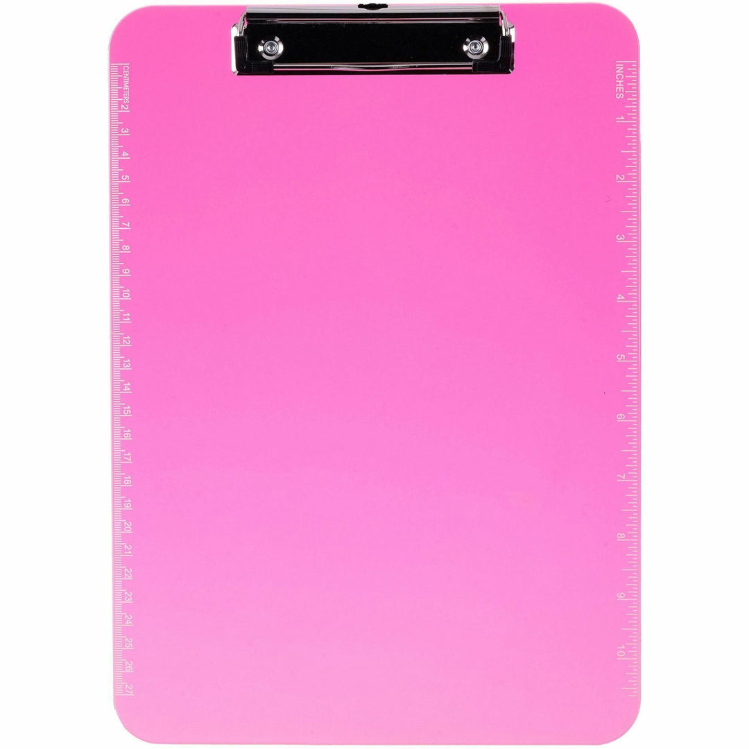 Image of Business Source Clipboard, Plastic, w/Flat Clip, 9"x12-1/2", Neon Pink