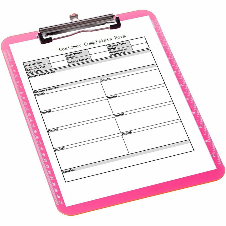 Image of Business Source Clipboard, Plastic, w/Flat Clip, 9"x12-1/2", Neon Pink