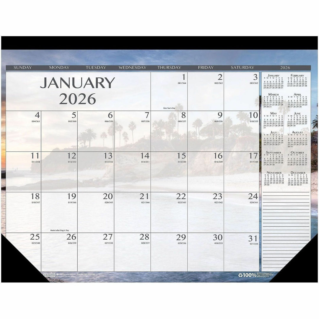 Image of House Of Doolittle Recycled Earthscapes Desk Pad Calendar, Seascapes Photography, 22 x 17, Black Binding/Corners,12-Month (Jan to Dec): 2025