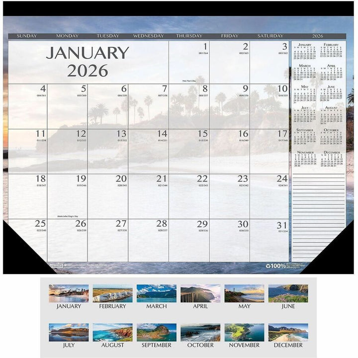 Image of House Of Doolittle Recycled Earthscapes Desk Pad Calendar, Seascapes Photography, 22 x 17, Black Binding/Corners,12-Month (Jan to Dec): 2025