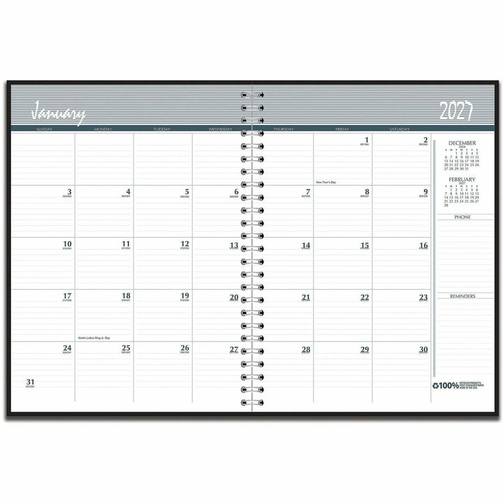 Image of House of Doolittle 2620-92 Monthly Calendar Planner 2 Year Black Hard Cover 8-1/2 x 11 Inches