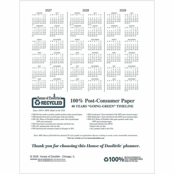Image of House of Doolittle 2620-92 Monthly Calendar Planner 2 Year Black Hard Cover 8-1/2 x 11 Inches