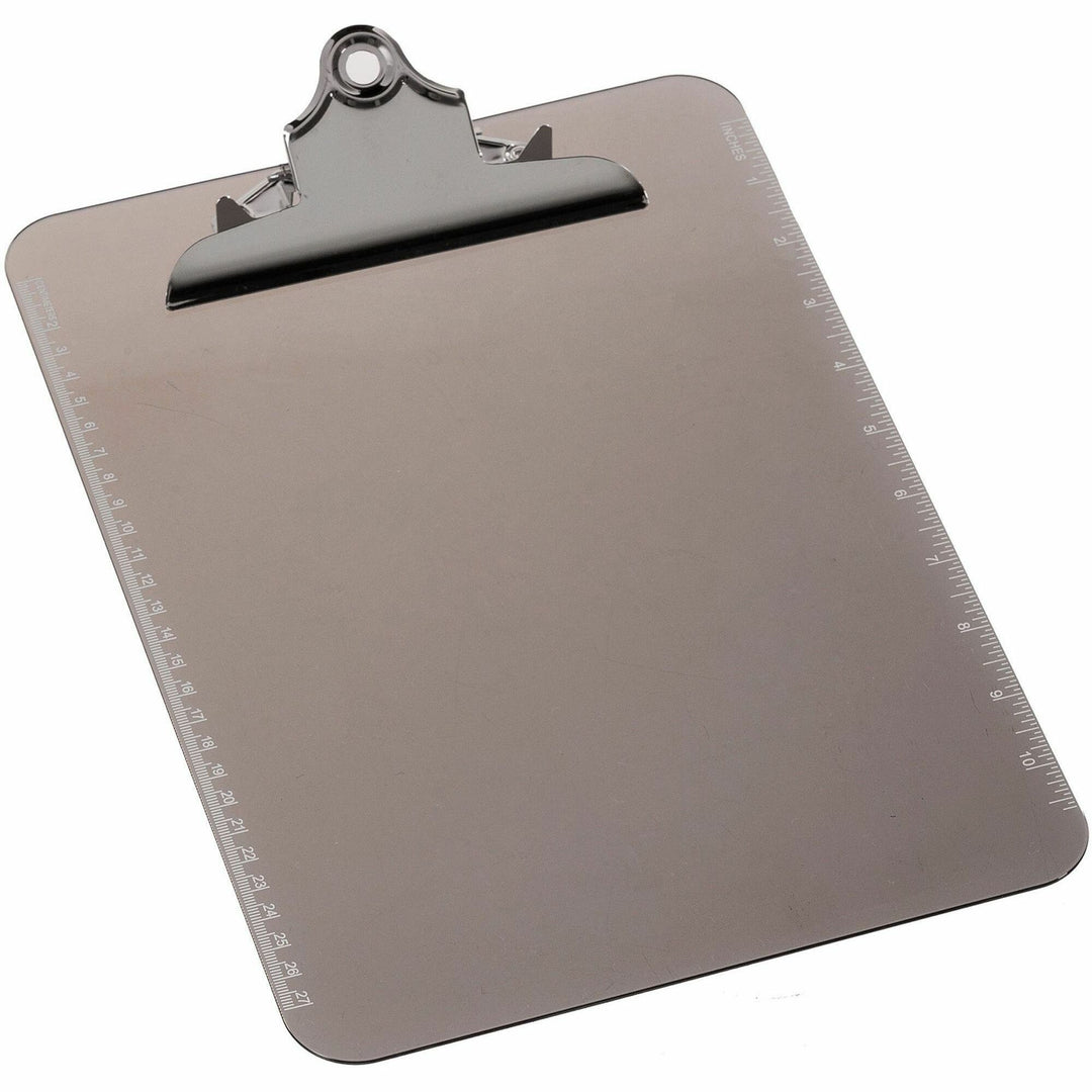 Image of Business Source Clipboard, Plastic, w/Spring Clip, Ruler, 9"x12", Smoke