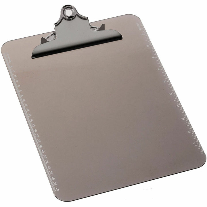 Image of Business Source Clipboard, Plastic, w/Spring Clip, Ruler, 9"x12", Smoke