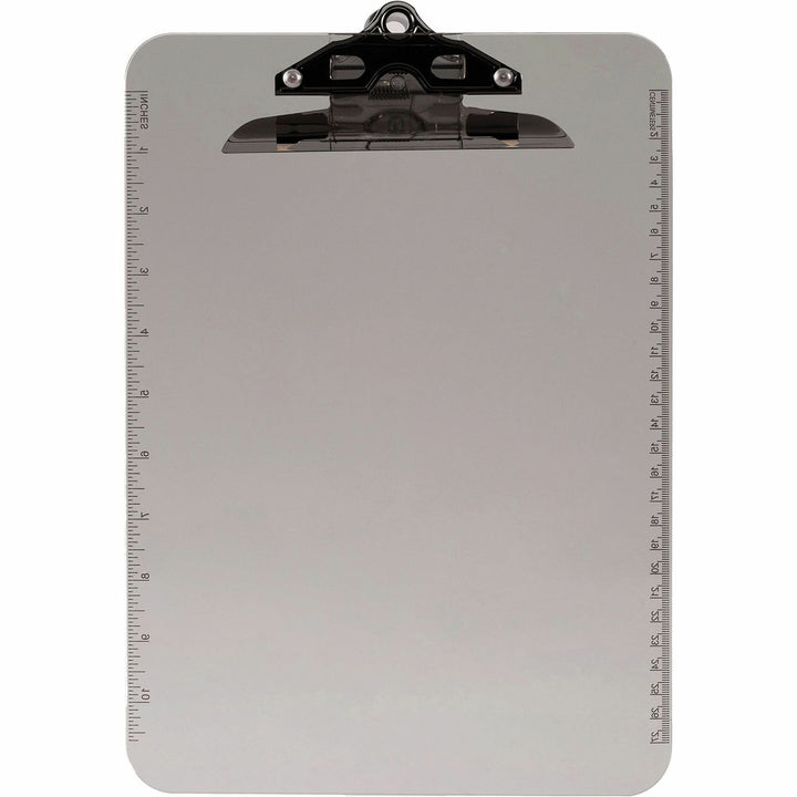 Image of Business Source Clipboard, Plastic, w/Spring Clip, Ruler, 9"x12", Smoke