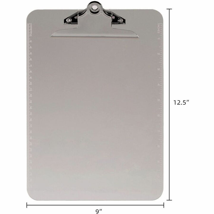 Image of Business Source Clipboard, Plastic, w/Spring Clip, Ruler, 9"x12", Smoke