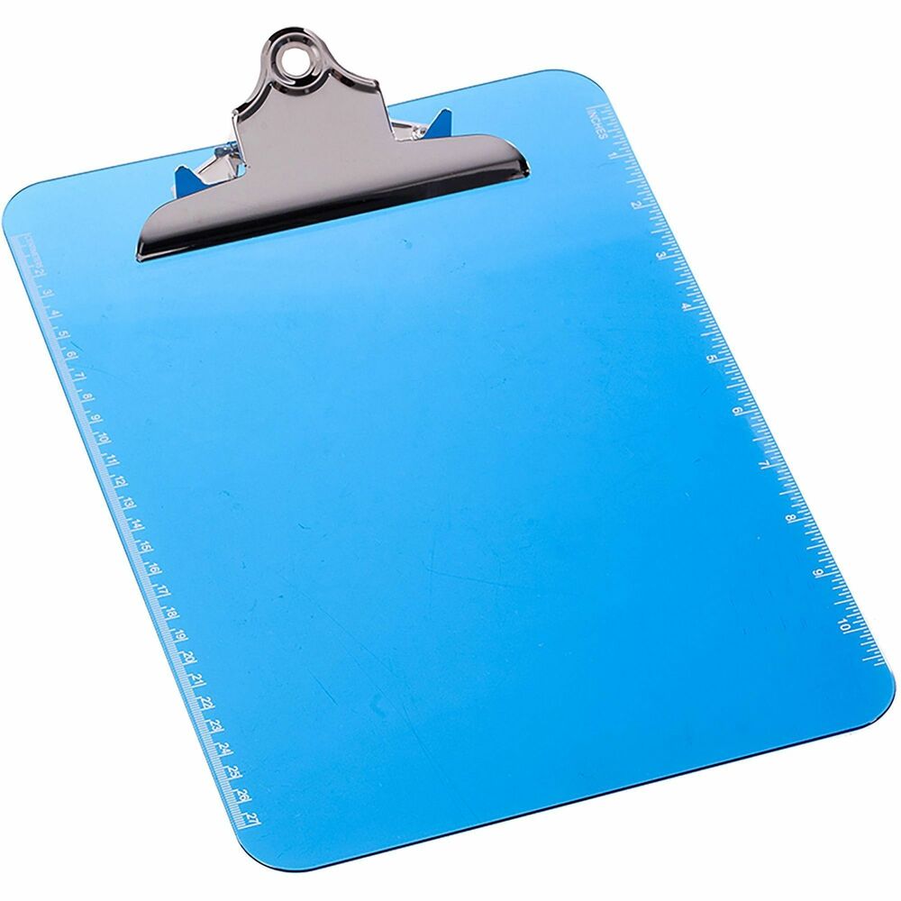 Image of Business Source Clipboard, Plastic, w/Spring Clip, Ruler, 12/BX, Blue