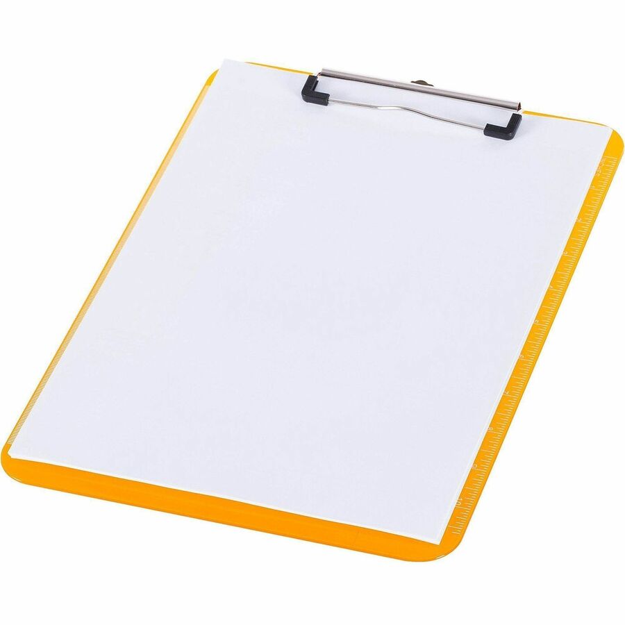 Image of Business Source Clipboards,Plastic,w/Flat Clip, 9"x12-1/2",6/BD,Neon Orange