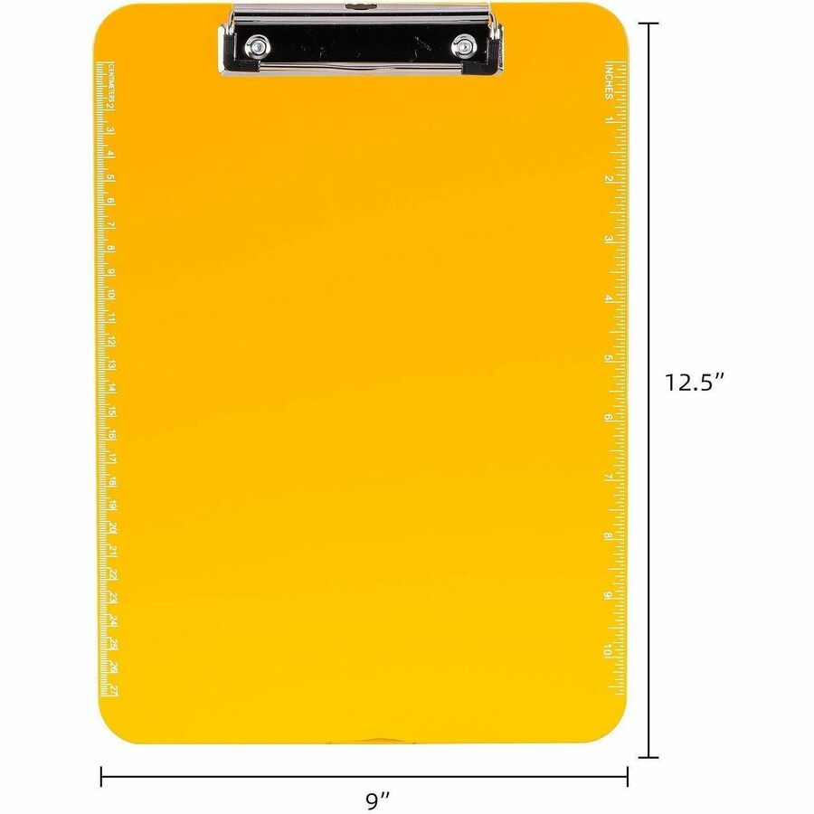 Image of Business Source Clipboards,Plastic,w/Flat Clip, 9"x12-1/2",6/BD,Neon Orange