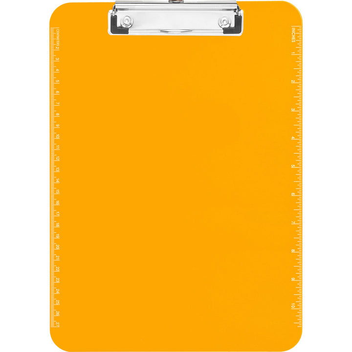 Image of Business Source Clipboards,Plastic,w/Flat Clip, 9"x12-1/2",6/BD,Neon Orange
