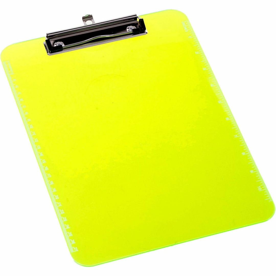 Image of Business Source Clipboards,Plastic,w/Flat Clip, 9"x12-1/2",6/BD,Neon Green