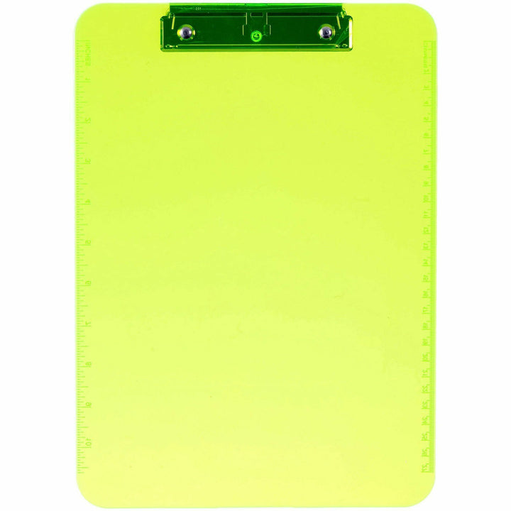 Image of Business Source Clipboards,Plastic,w/Flat Clip, 9"x12-1/2",6/BD,Neon Green