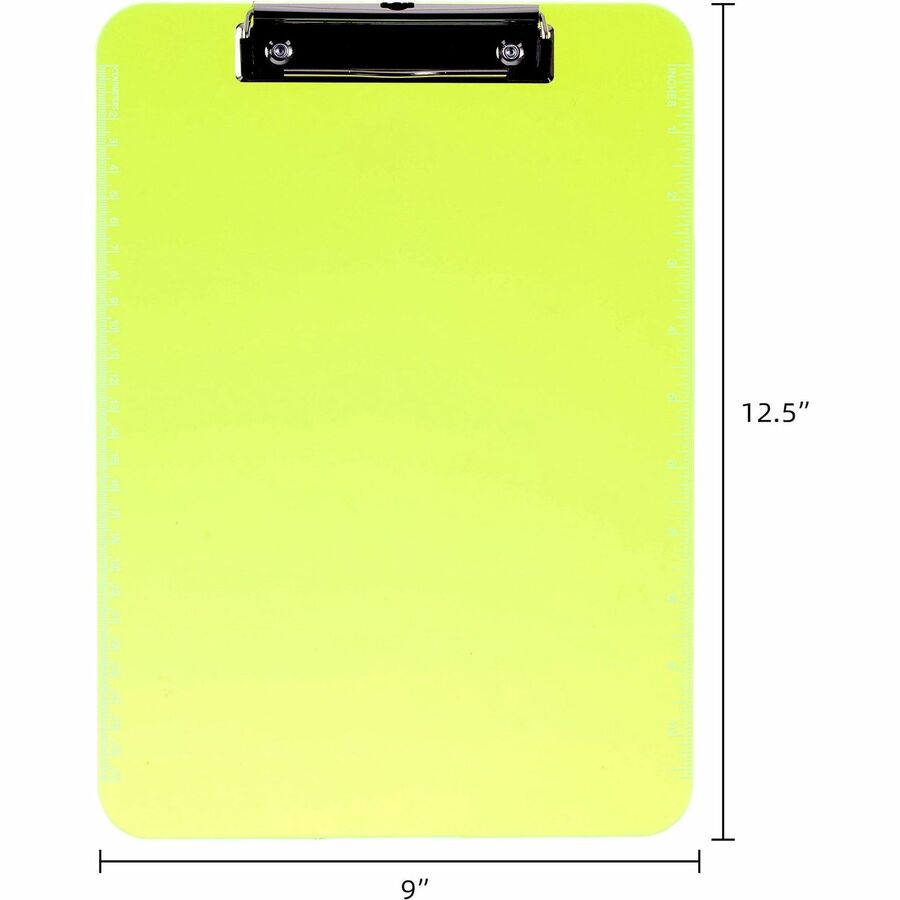 Image of Business Source Clipboards,Plastic,w/Flat Clip, 9"x12-1/2",6/BD,Neon Green
