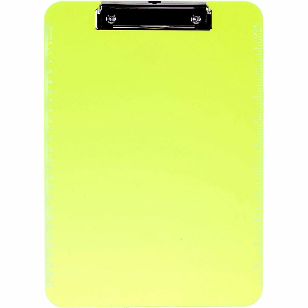 Image of Business Source Clipboards,Plastic,w/Flat Clip, 9"x12-1/2",6/BD,Neon Green