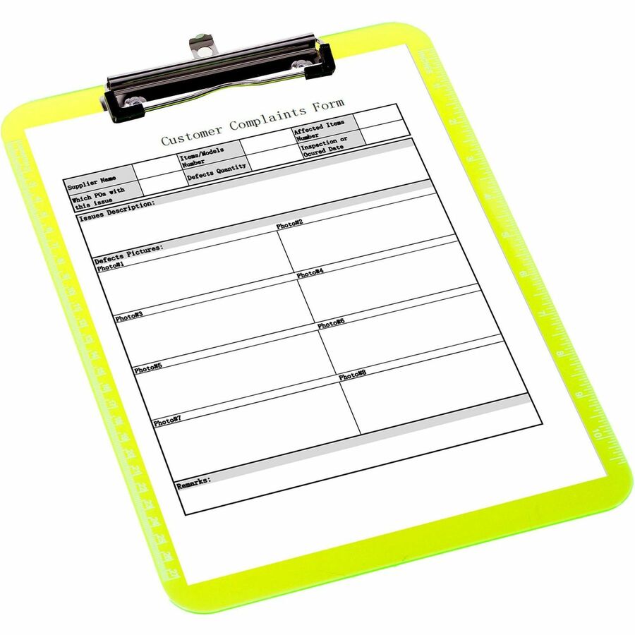 Image of Business Source Clipboards,Plastic,w/Flat Clip, 9"x12-1/2",6/BD,Neon Green
