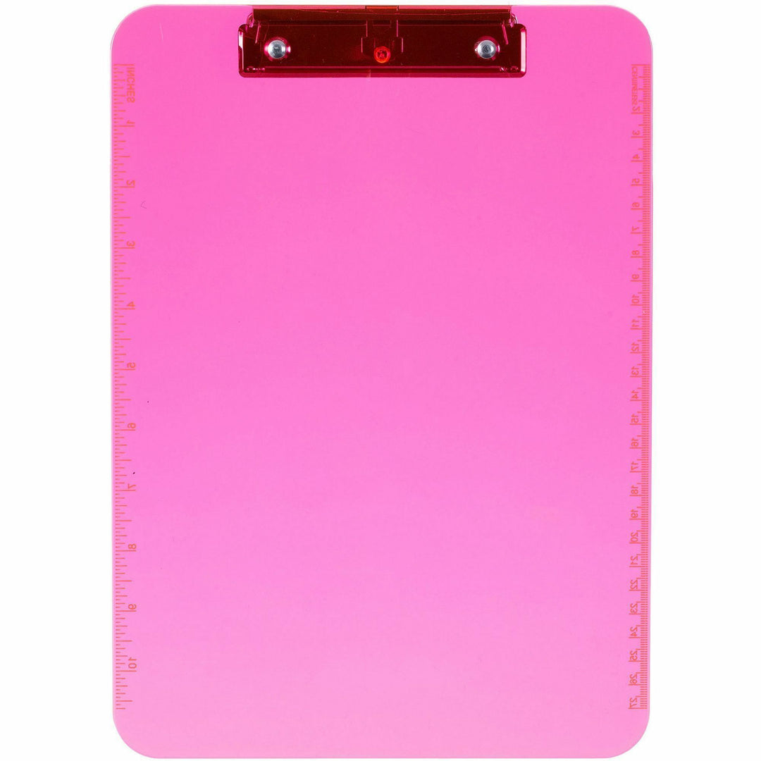 Image of Business Source Clipboards,Plastic,w/Flat Clip, 9"x12-1/2",6/BD,Neon Pink