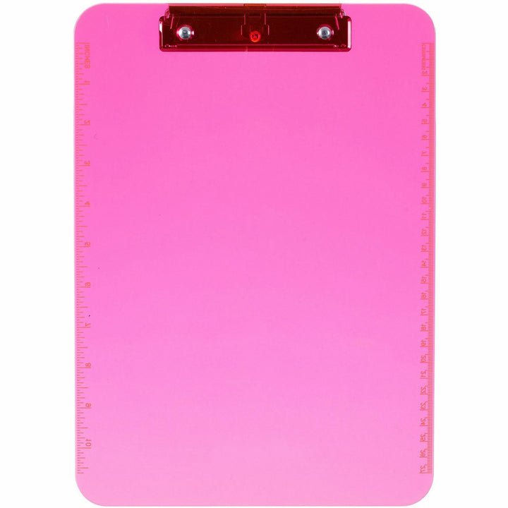 Image of Business Source Clipboards,Plastic,w/Flat Clip, 9"x12-1/2",6/BD,Neon Pink