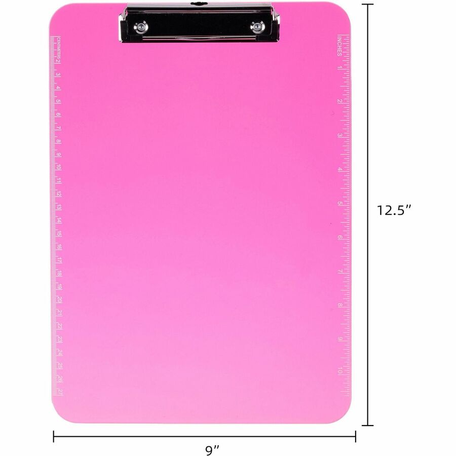 Image of Business Source Clipboards,Plastic,w/Flat Clip, 9"x12-1/2",6/BD,Neon Pink