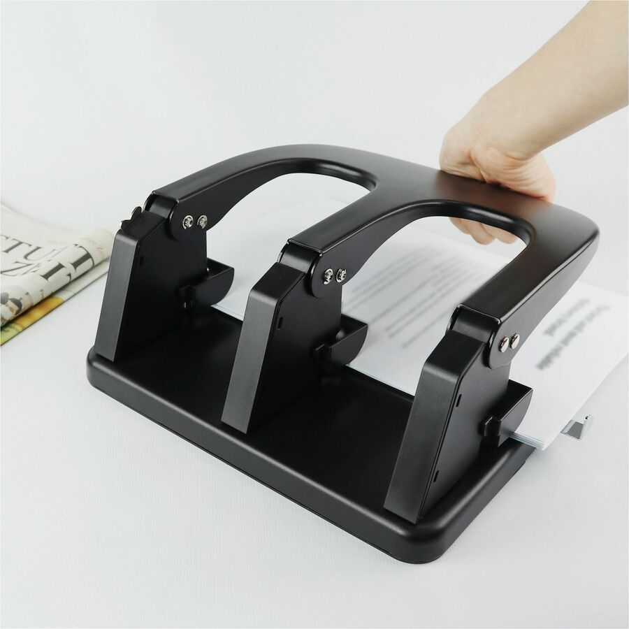 Image of Business Source 3-Hole Punch, 100 Sht Cap, 10-1/5"x10-2/5"x6-1/5", Black