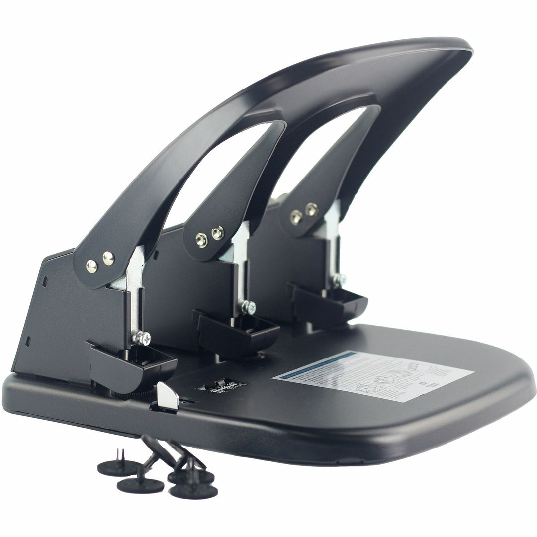 Image of Business Source 3-Hole Punch, 100 Sht Cap, 10-1/5"x10-2/5"x6-1/5", Black