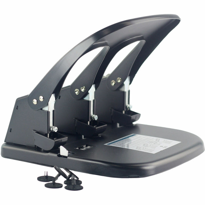 Image of Business Source 3-Hole Punch, 100 Sht Cap, 10-1/5"x10-2/5"x6-1/5", Black