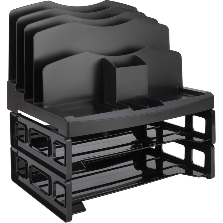 Image of Business Source Organizer, w/2 Letter Trays, 9 Comp,13-1/8"x9-7/8"x14", BK