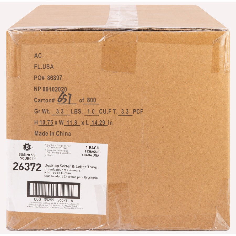 Image of Business Source Organizer, w/2 Letter Trays, 9 Comp,13-1/8"x9-7/8"x14", BK