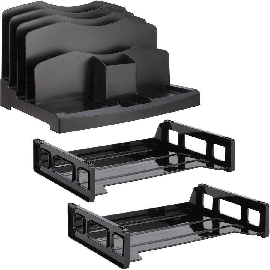 Image of Business Source Organizer, w/2 Letter Trays, 9 Comp,13-1/8"x9-7/8"x14", BK