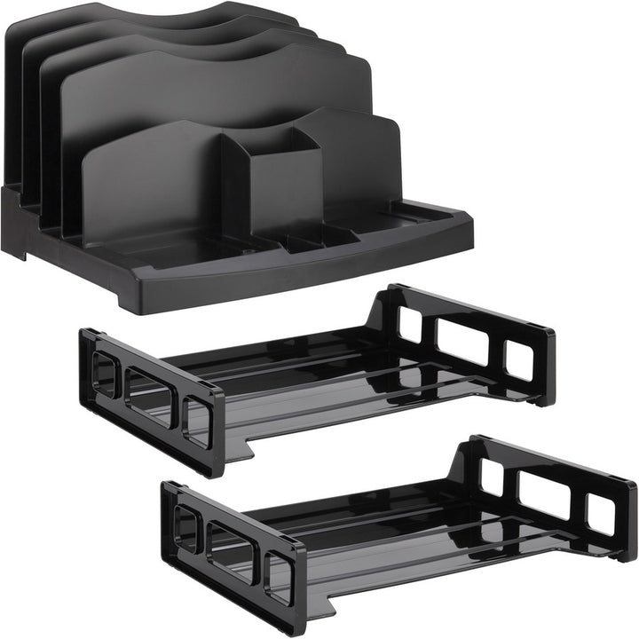 Image of Business Source Organizer, w/2 Letter Trays, 9 Comp,13-1/8"x9-7/8"x14", BK