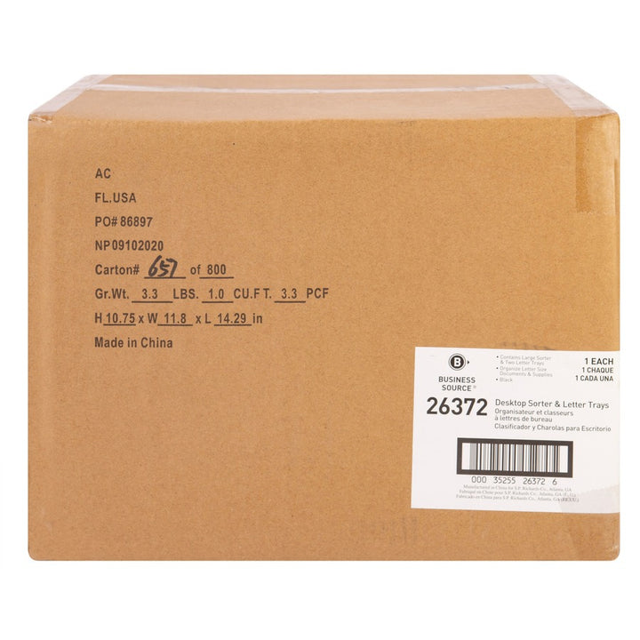 Image of Business Source Organizer, w/2 Letter Trays, 9 Comp,13-1/8"x9-7/8"x14", BK