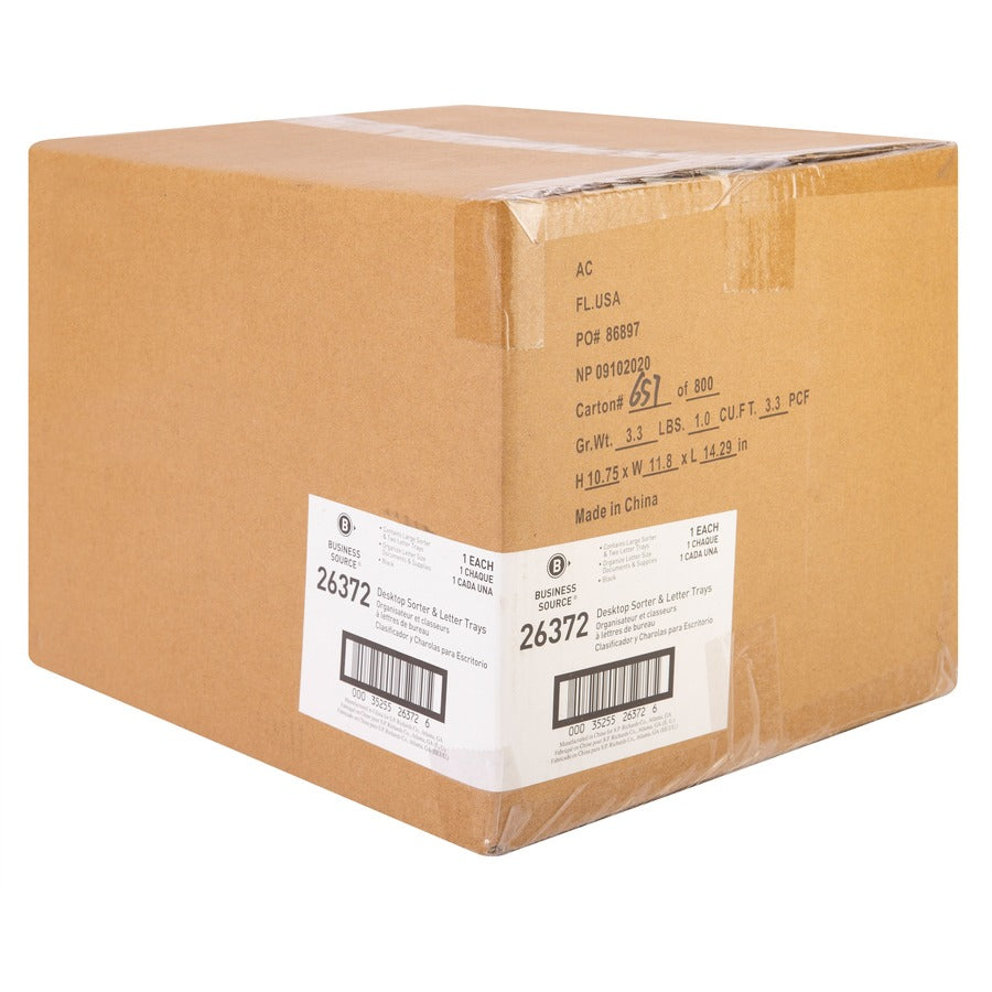Image of Business Source Organizer, w/2 Letter Trays, 9 Comp,13-1/8"x9-7/8"x14", BK