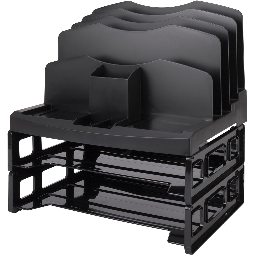 Image of Business Source Organizer, w/2 Letter Trays, 9 Comp,13-1/8"x9-7/8"x14", BK