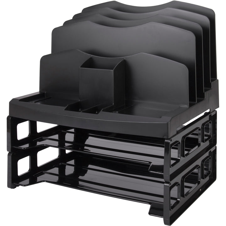 Image of Business Source Organizer, w/2 Letter Trays, 9 Comp,13-1/8"x9-7/8"x14", BK