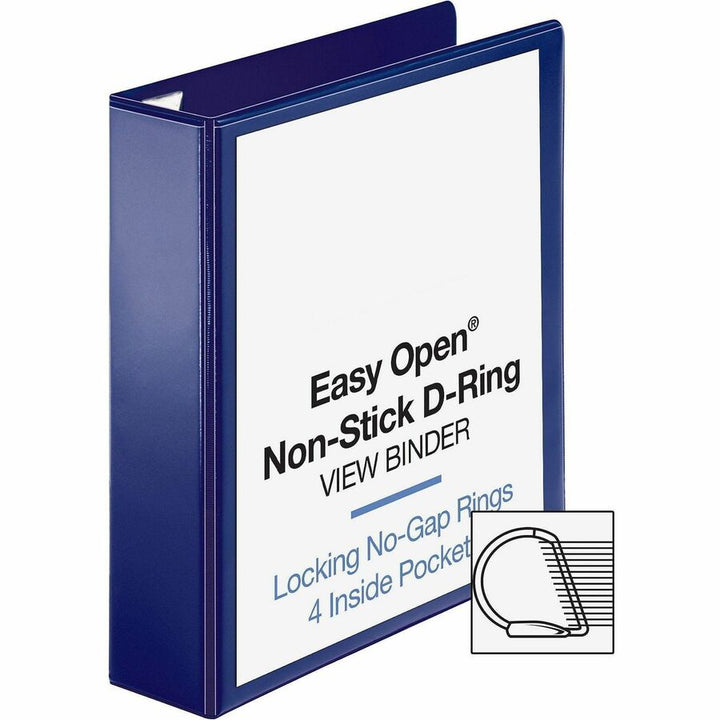 Image of Business Source View Binder w/4 Pockets, D-Ring, 2" Cap, 8-1/2"x11", Navy