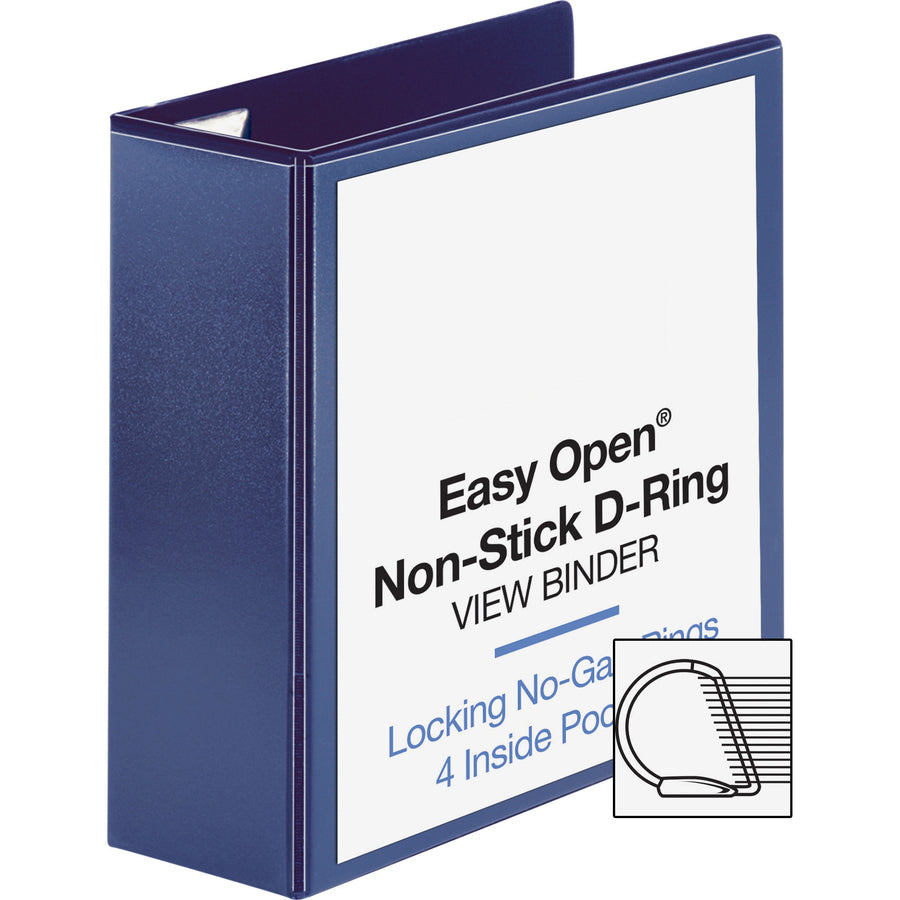 Image of Business Source View Binder w/4 Pockets, D-Ring, 4" Cap, 8-1/2"x11", Navy