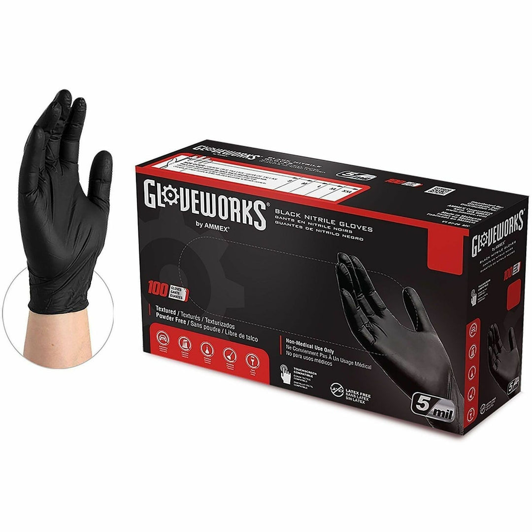Image of Gloveworks GPNB46100 Industrial Black Nitrile Disposable Gloves
