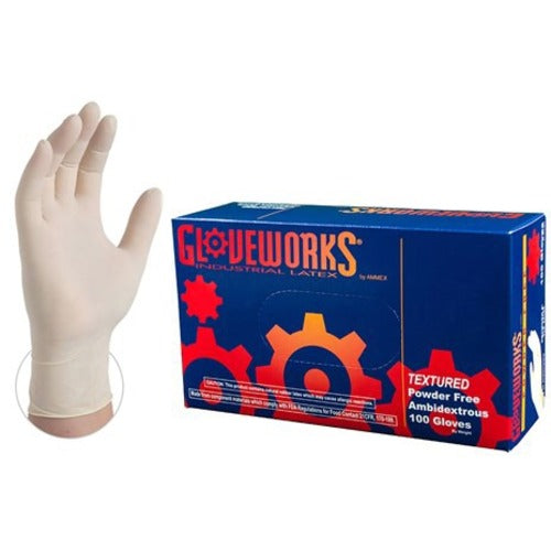 Image of Ammex TLF44100 Gloveworks Ivory Latex Industrial Powder Free Disposable Gloves (Case of 1000)