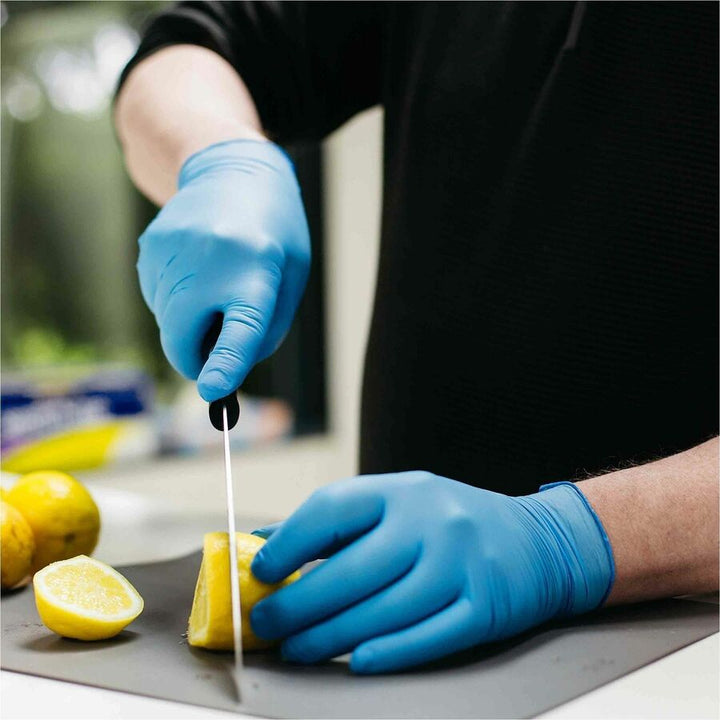 Image of Ammex X344100 X3 Blue Nitrile Industrial Latex Free Disposable Gloves (Case of 1000)